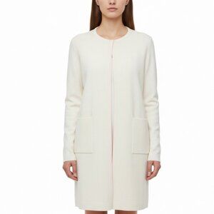 Anrabess Womens Beige Open Front Longline Cardigan Coat Pockets